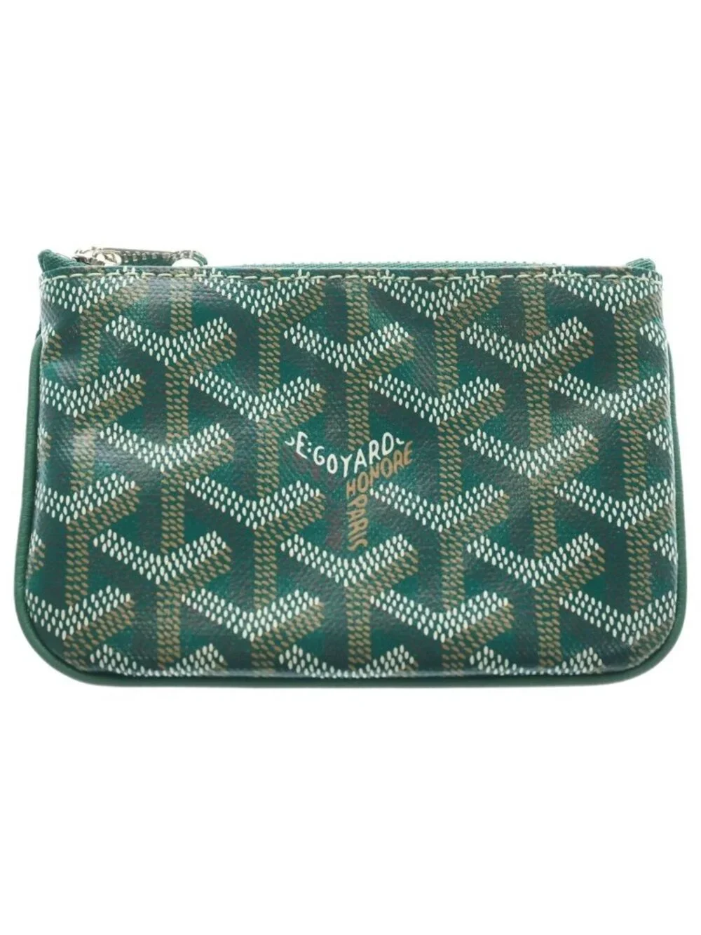 Goyard Coin Case Mini Wallet Green Leather Silver